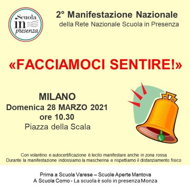 Locandina 2° Manifestazione Rete Nazionale Scuola in presenza Milano