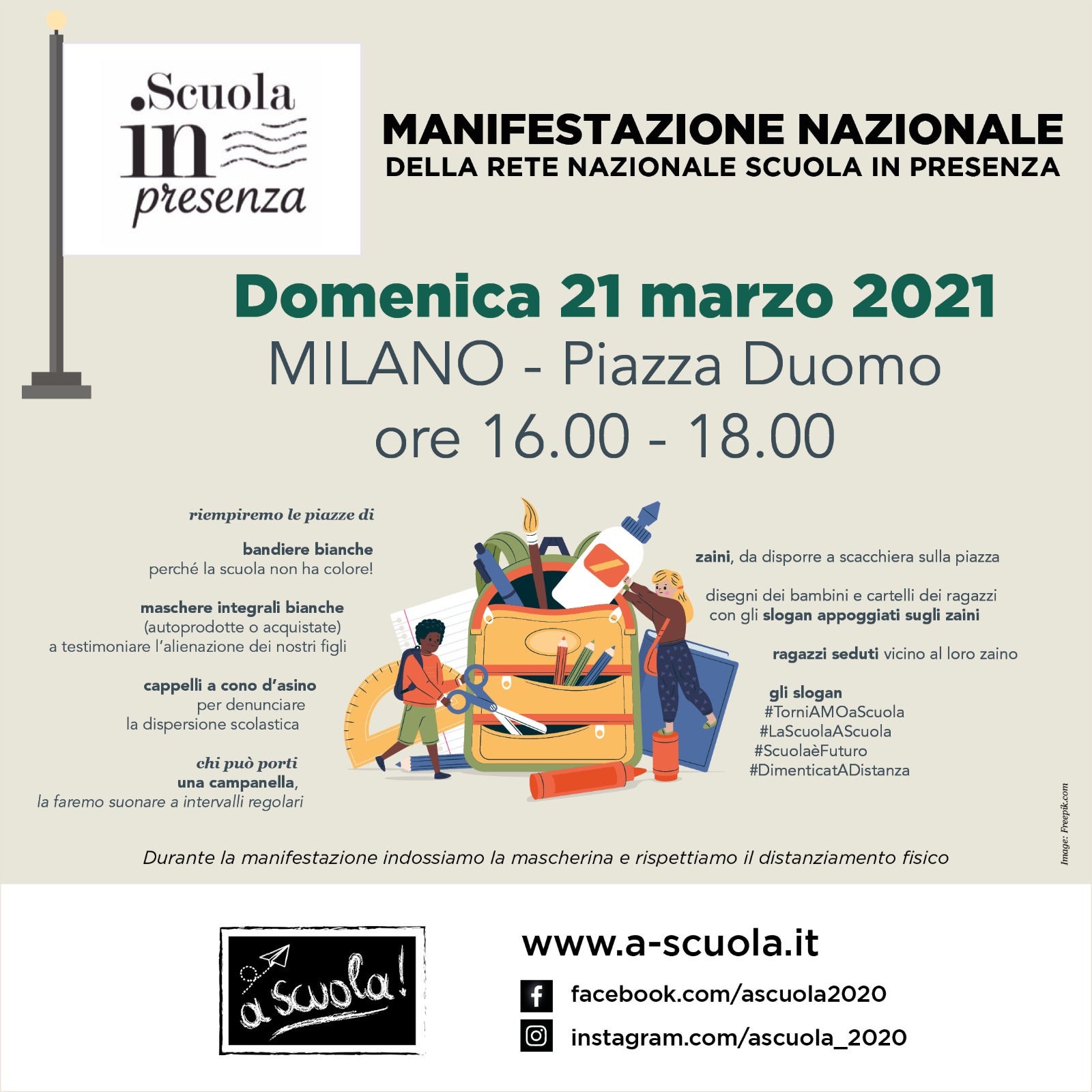 Manifestazione Rete Nazionale Scuola in Presenza 21 Marzo Milano, Piazza Duomo h 16.00