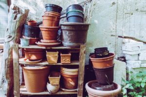 Vasi di terracotta e plastica a confronto, evidenziando le differenze per la salute delle radici.